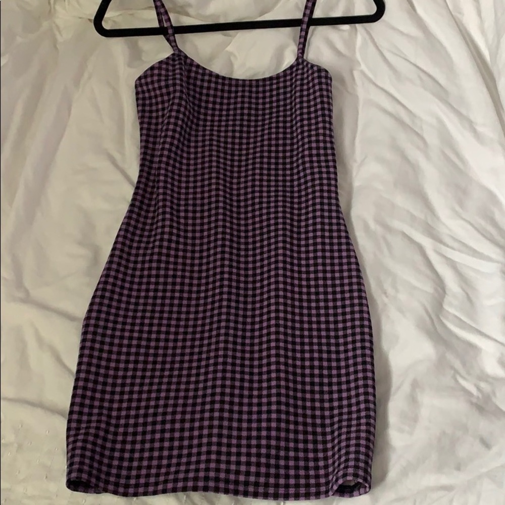 H&M purple checkered body con dress